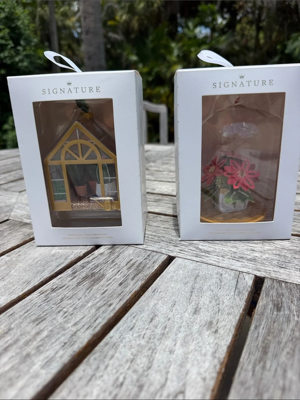 Hallmark Signature Holiday Green Gold and Pink Ornaments (Set of 2)